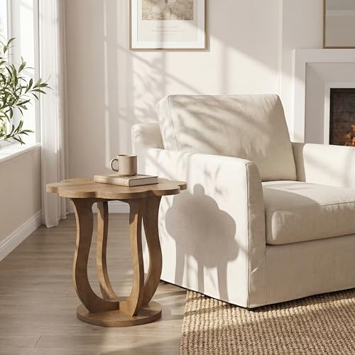 Tribesigns Beistelltisch, Modern Blumenform Couchtisch mit Stauraum für, Kleiner Nachttisch aus Holz, Snack-Tisch mit Künstlerischem Bein für Kleine Räume Wohnzimmer und Schlafzimmer, Braun, 1 PCS