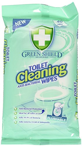 Green Shield 2 x Toilet Cleaning Anti-Bacterial Flushable 80 Wipes