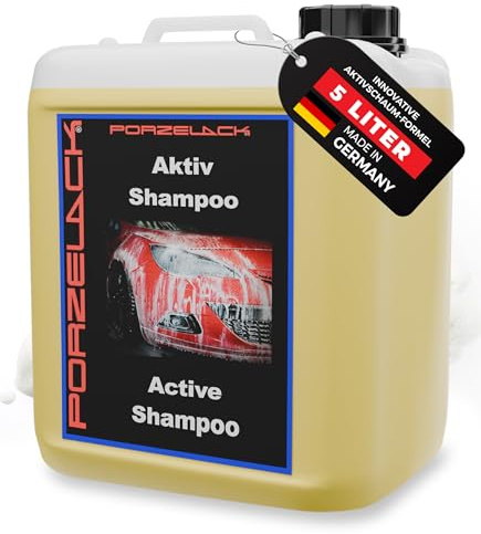 PORZELACK® Autoshampoo, Aktiv Shampoo 5 Liter mit Abperleffekt - NEU Außen Autoreiniger Waschmittel inkl. Schaumreiniger-Effekt - Auto Shampoo für Aussen Autowäsche