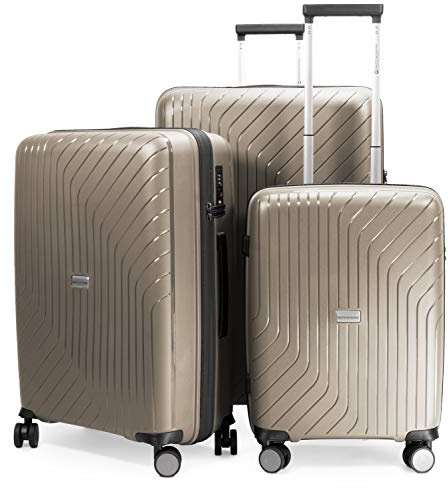 Hauptstadtkoffer- TXL - 3er Set Hartschalengepäck, leichte Trolleys, Kofferset (Handgepäck + mittelgroßer Koffer + großer Reisekoffer) aus robustem Polypropylen, Champagner, 3er Kofferset