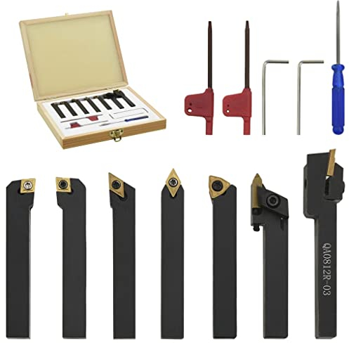 vidaXL Drehmeißel Set 12-TLG. mit Wendeplatten Bohrstange Klemmhalter Drehstahl Abstechstahl Drehwerkzeug Wendeplattenhalter 8x8mm 70mm