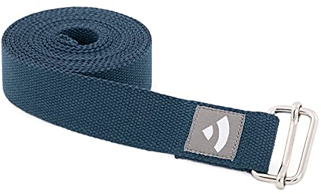 Bodhi Yogagurt | ASANA Belt aus 100% Baumwolle | Praktisches Yoga-Zubehör zur Dehnung | Yoga-Gurt mit Schiebeschnalle aus Metall | Anfänger & Fortgeschrittene | 250 x 3,8 cm (marineblau)