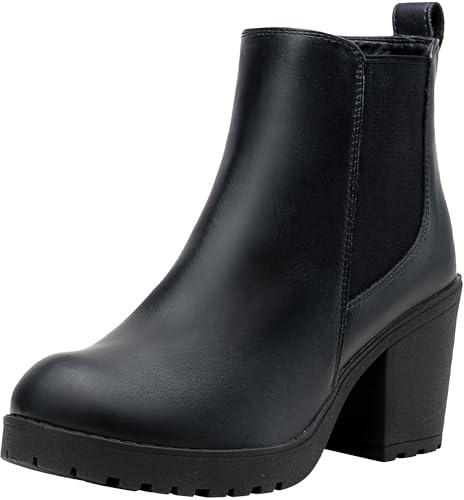 Vepose Women’s Ankle Chunky Heeled Boots, Black Platform Chelsea Retro Short 999 Booties with Zipper, Size 7M US, (CJY999 Black 07)