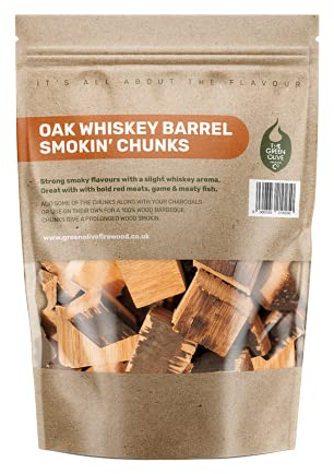 Green Olive Firewood - Whiskey Wood Chunks for Smoking, 5L (approx 1.4kg) BBQ Wood chunks Ideal for use In BBQ's or Smokers - Flavoured Large Chips for Smoking Beef and Lamb Meat, Fish and Smoked Veg