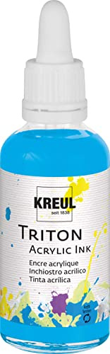 KREUL 17436 - Triton Acrylic Ink, Lichtblau, 50 ml Glas mit Pipette zum Dosieren und Aufrühren, hohe Farbintensität, seidenmatt auftrocknend, für Leinwand und Papier