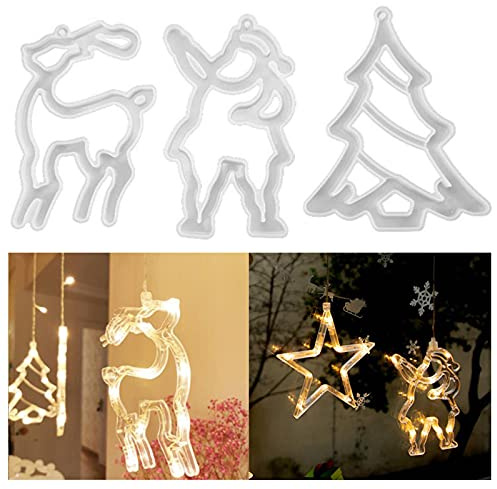 Ashuxxn 3 Stück Weihnachten Resin Silikon Formen Santa Silikonform Weihnachtsbaum Elch Epoxidharz Gießform für Weihnachtsschmuck DIY Schneeflocken Weihnachts Baum Hängeornamente