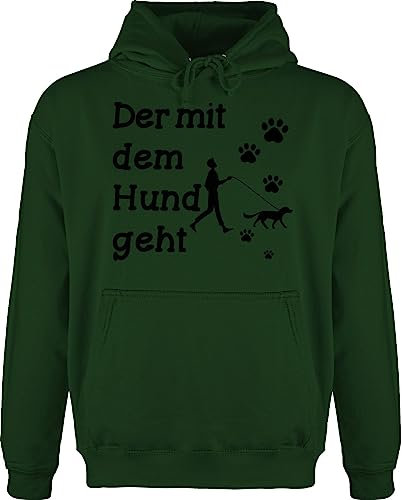 Hoodie Herren Pullover Männer - Sprüche Statement Spruch - Der mit dem Hund geht Pfoten schwarz - XXL - Dunkelgrün - hundehoodie hundebesitzer motiv pulli hunde liebhaber geschenk hundefan läuft
