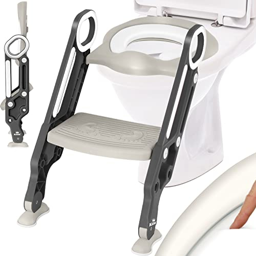 KIDIZ® Kinder Toilettensitz Toilettentrainer mit Treppe und Griffe Faltbar Kindertoilette WC Sitz Töpfchentrainer Lerntöpfchen bequemem Kissen und breiten Stufen Toilettentreppe höhenverstellbar Grau