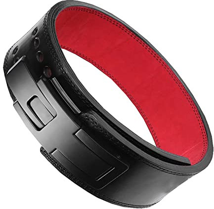 Gewichthebergürtel Rindsleder Quick Self Auto Locking Belt Leverage Support Weightlifting Belt Squat Deadlift Powerlifting Belt (Color : Red, S : 90-105cm)