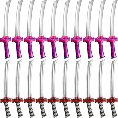 Fahacop 20 Pack 30 Inch Inflatable Katana Blow up Ninja Swords Inflatable Samurai Swords for Ninja Theme Birthday Cosplay Pool Party Supplies, 2 Colors