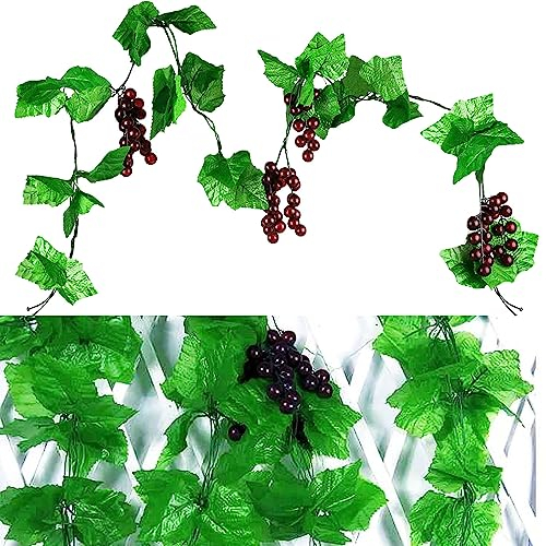 Fyihoxi 2 PCS Künstliche Weinreben mit Trauben, Weintrauben deko, Weintrauben Deko Kunststoff 2,4 Meter, Künstliches Obst Lebensecht für Heim Garten Dekoration, Deko Obst Requisiten
