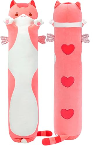 Mewaii 130CM Kuscheltier Kawaii Katzen Plüschkissen Stofftiere Lang Kätzchen Plüschtier Ausgestopftes Tier Spielzeug Kuschelkissen Geschenk Plüschkissen
