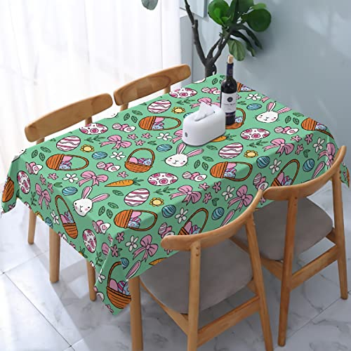 Osterhasen-Ei-Rechteck-Tischdecke 54 x 72 Zoll Frühlingsferien Karottenblumen Waschbare Falten-Tischdecke Auslaufsicheres Polyester-schmutzabweisendes Tischtuch für drinnen und draußen