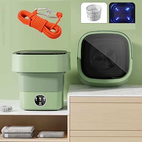 Portable Washing Machine with Clothesline, Mini Foldable Washer and Spin Dryer Small Foldable Bucket Washer, Suitable for Apartment Dorm,Travelling，Best Gift Choice (Color : Vert)