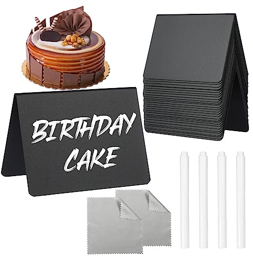 Mobestech 30er Kreidetafel Klein Set mit 4 Weißer Stift und 2 Mikrofaser Tuch, Abwischbare Mini Kreidetafeln zum Beschriften für Buffet Preisschilder, Hochzeit Party (10 x 7.5 cm)