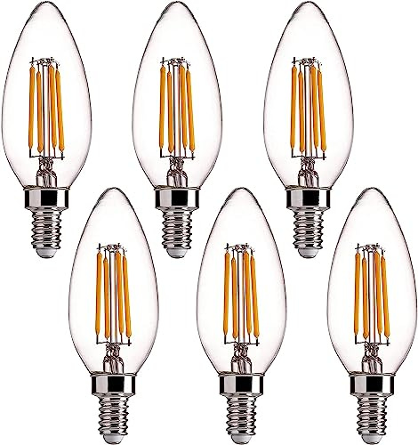 FLSNT E14 LED Candle Bulb, 40W Equivalent, 4W C35 Screw, 2700K Warm White, 450LM, Clear Glass, Non-Dimmable, Pack of 6