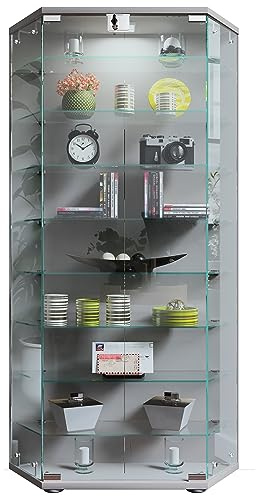 VCM Glasvitrine stehend | Vitrine Glas mit ESG-Sicherheitsglas | Maße ca. H. 114 x B. 83 x T. 17 cm | Standvitrine Glas | Modern und platzsparend | Glas Vitrinenschrank – Cenila XL