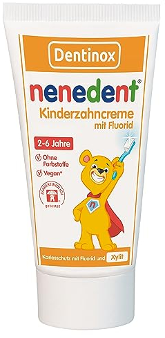 Nenedent Dentifrice pour enfants - Triple protection contre les caries - Durcit l'émail des dents de lait - 1 000 ppm - 13% de xylitt - Vegan et sans colorants - 1 x 50 ml