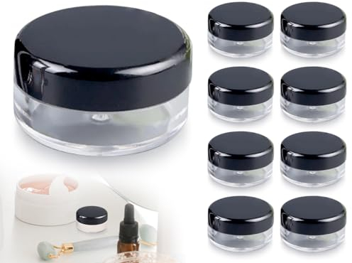 Lhbwhiz 8 Stück Döschen Plastik,klarer Leerdose Schraubverschluss Kosmetikbehälter,Reise Töpfchen Döschen Set,Cremedose behälter,Flaschen Jar für Lippenbalsam,Lotion,Creme(5g,Schwarz)