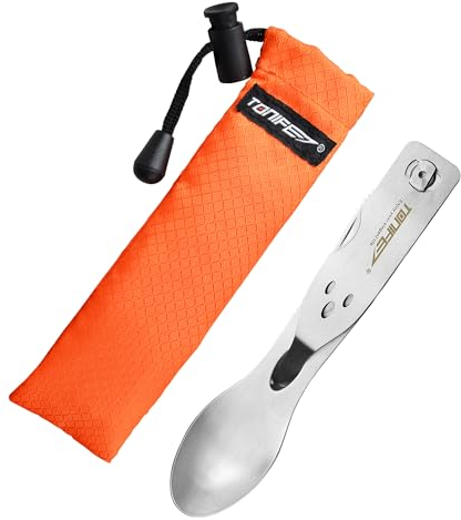 TONIFE MealBud 3 in 1 Camping Besteck Set Enthält Messer, Gabel und Löffel, Tragbares Campingbesteck mit Nylon-Aufbewahrungstasche Edelstahl-Besteck für Reisen und Camping
