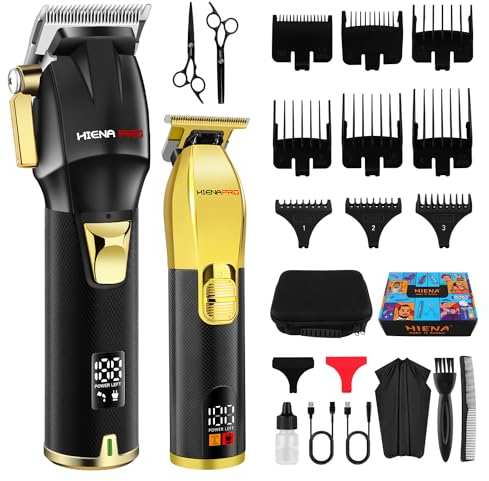 HIENA PRO Professionelle Haarschneider Set für Männer, Barber Kit für Haarschnitt, Haarschneidemaschine, Haarschneider und Trimmer Set, Haarschneider Kit mit LED-Anzeige für wiederaufladbare USB