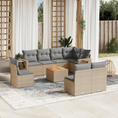 Rantry 9-TLG. Gartenmöbel Set mit Kissen Gartensofa Balkonmöbel Gartenlounge Loungesofa mit Gartentisch Rattansofa Ecksofa Ecklounge Sitzgruppe Loungemöbel Beige Poly Rattan #10