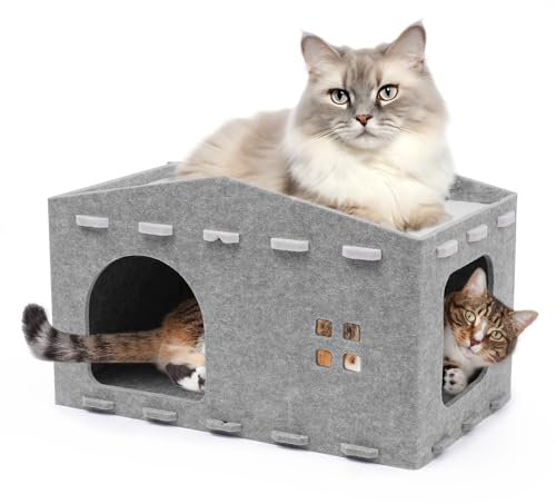 Katzenhöhle Katzenbett Katzenhaus aus Filz für Katzen, Katzenbett große, Katzenhaus Indoor, Katzenhöhle Filz, 58 x 33 x 30cm, Peek-a-Boo zum Spielen, Winterfest, Schutz der Katzennägel
