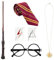 EGEKTBH Wizard Costume Accessories Set, 6 Pcs Halloween Cosplay Props Gifts Magic Wand Tie Necklace Eyeglass Frame for Kids and Adults Birthday Dress-Up Party