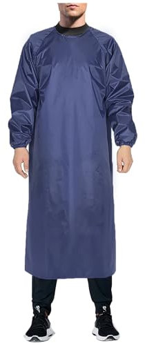Waterproof Coveralls Oil Acid Alkali Resistant Soft Long Sleeve Apron Gown Personal Protective Workwear, Dark Blue, length：49.2in