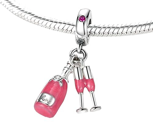 Bouteille de champagne en forme de bouteille de champagne - Flûte - Pour mariage, anniversaire, fête - Breloque en argent 925 - Pour bracelet à breloques,