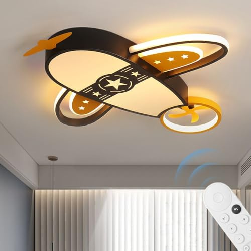 YUPIN Moderne LED Deckenleuchte Kreative Cartoon Flugzeug Deckenleuchte Dekoration Stufenlos Dimmbar Mit Fernbedienung Geeignet Für Kinderzimmer Schlafzimmer Kinderzimmer Wohnzimmer(Schwarz,groß)