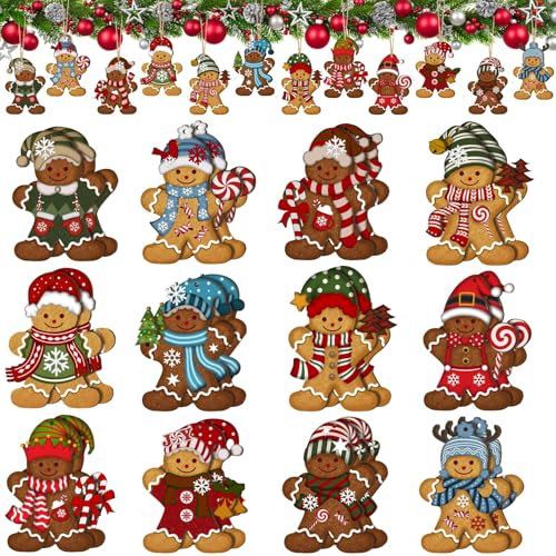 Decoration Noel Bois, 24 Pièces Pain d epice Decoration Suspension Noel, Deco Sapin de Noel en Bois, Pain Depice Deco Noel, Suspension Ornement Sapin de Noel pour Intérieure Festive