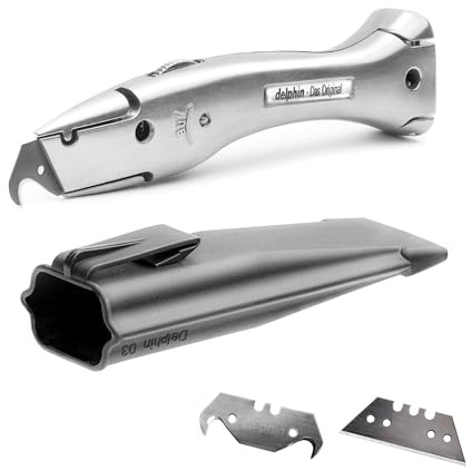 Delphin®-03 Teppichmesser | 1 Hakenklinge | 1 Trapezklinge | Kunststoffköcher