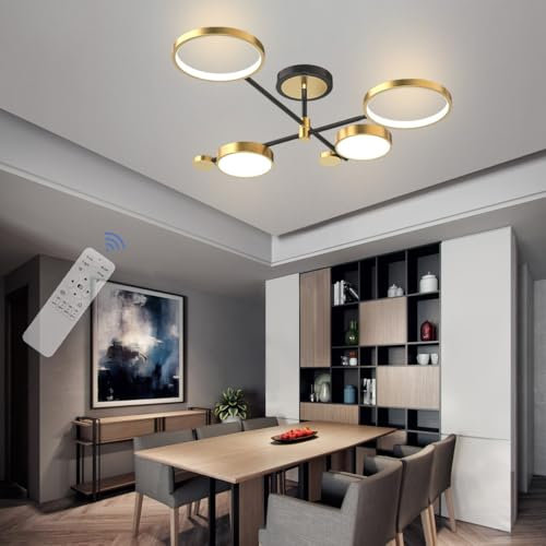 Lxysy LED Deckenleuchte Dimmbar wohnzimmerlampe modern、deckenleuchte schlafzimmer deckenlampe schwarz deckenleuchte gold (Golden, L 75CM)
