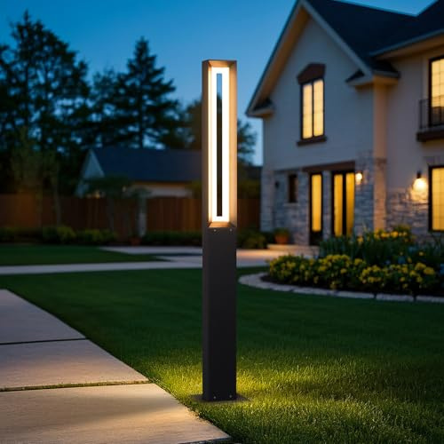 PAKEDANDUN 71 Inch Tall Pathway Lights, Modern Landscape AC100-240V Bollard Lights Outdoor, Waterproof Floor Lamp, High Voltage Wired Driveway Light 3000K LED Lighting for Lawn Patio Walkway Garden