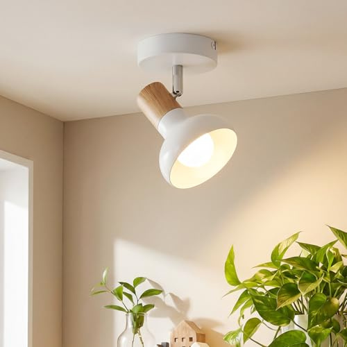 Deboola Lámpara de techo 1 foco, blanco, estilo industrial, metal, spot ajustable 350°, E14, ideal para pasillo, dormitorio o sala (sin bombilla)