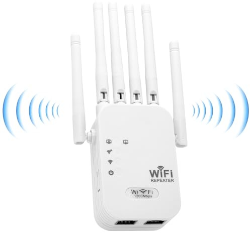 CIEOULLIN BORUIL Répéteur WiFi Double Bande 1200 Mbps (5GHz / 2.4GHz), Amplificateur de Signal WiFi avec Port Ethernet, Couverture jusqu'à 100 mètres carrés