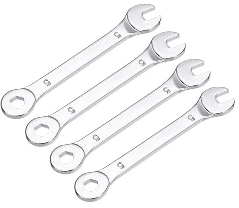 QUARKZMAN 4 Stück 5mm Ring-Maulschlüssel Set, Gabelringschlüssel 6-Punkt-Ende 15 Grad Offset, Offener Schraubenschlüssel Set Stahl Silber für Handwerkzeug Haushalts Reparaturen