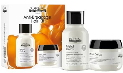L’Oréal Professionnel Metal Detox Shampoo & Hair Mask Discovery Gift Set, Prevent Breakage and Colour Fade from Hard Water, Clarifying shampoo & Conditioner Treatment, Sulphate Free, Vegan,100ml, 75ml