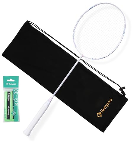 KUMPOO Professionelles Badmintonschläger-Set mit Griff und Abdeckung, 4U Kohlefaser-Badmintonschläger, leicht, für Anfänger, Fortgeschrittene, Spiele, Wettbewerb, K520pro Pink