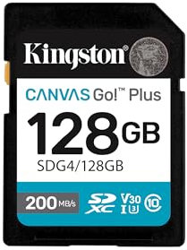 Kingston Canvas Go Plus SDXC Memory Card Gen4 200MB/s C10 UHS-I U3 V30 128GB-SDG4/128GB