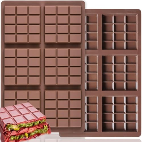 2 Pièces Moule Chocolat Dubai Pistache 6 Cavités Carrées,Moule Silicone Tablette de Chocolat Profond Facile pour la Fabrication de Chocolats, Gelées, Pâtisseries et Confiseries Fondant