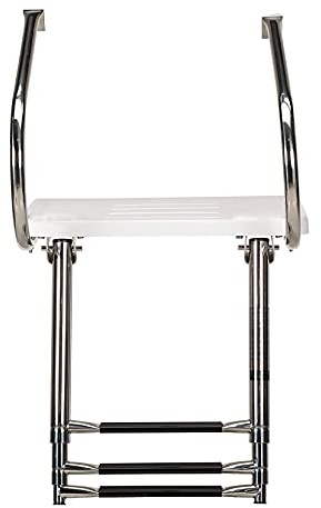 OZBMA Échelle de Ponton 3 marches en Acier Inoxydable, Plateforme de Bain en Fibre de Verre avec 2 rampes télescopiques, pour Bateau Marin, pour Piscine et Yacht (Argent 3 marches)