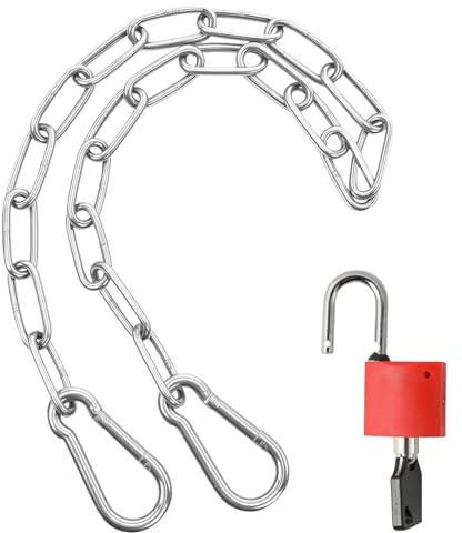 3mm x 51cm Metal Chain and Padlock 304 Stainless Steel Security Bike Chain Lock mit 2 Carabiners, Long Metal Security Solution, Chain Roll for Fences, Gates, Garden, Garage, DIY Hanging and Locking