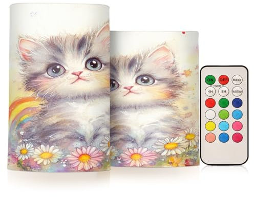 SyXIOP Carino Disegnato Gatti Bloom Decorativo Flickering LED Candele Sfarfallio Elettroniche Luci senza fuoco con Timer per Camino Ringraziamento Alimentato a Batteria