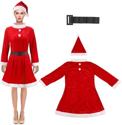 WedDecor Julmaskeraddräkt – jultomtehatt och väst set med vit kant | semesterkläder för festsäsongen, köpcentrum, tomte, kontorsfest eller julaftonskostym