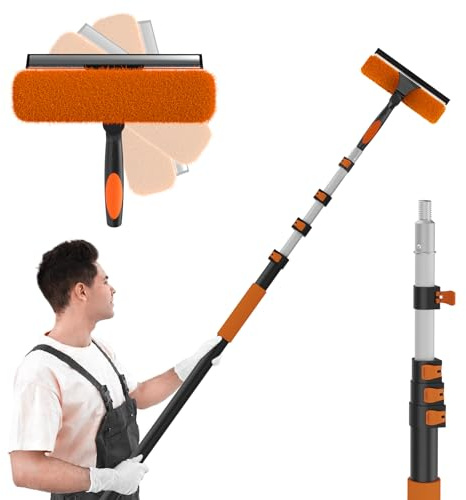 SISUPASSIE 9m Telescopic Window Cleaner, Professional Window Cleaning Equipment with Extendable Window Cleaning Pole and 25cm Window Squeegee, Long Reach Window Cleaner Tool for Outdoor/Indoor Use