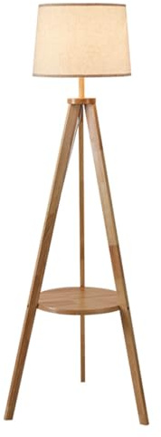 Lámpara de pie trípode con Pantalla de Lino Hecha a Mano: lámpara de pie Alta con diseño Moderno, lámpara de pie LED de Madera nórdica, Casquillo E27, lámpara de Esquina para Dormitorio y Sala de EST