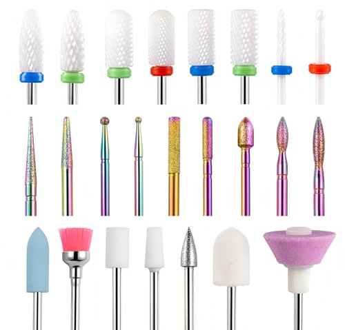 Punte Fresa Unghie Ceramica 24 pezzi kit Punta da Trapano per Unghie Elettric， Punta da Trapano per Unghie set di Manicure Elettrico, Punta Fresa Ceramica Punte Fresa Unghie Professionale per Famiglia