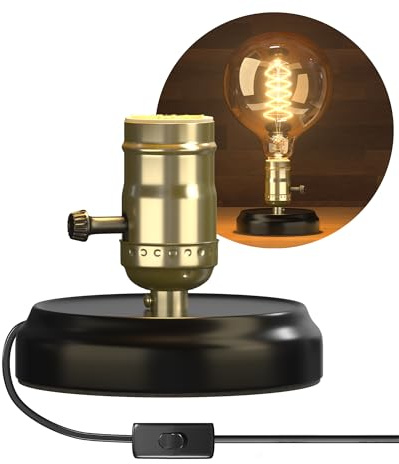 BrightWish Base de Lámpara de Mesa E27, 12CM Base Negra Metal con Portalámparas, Soporte Vintage Industrial con Interruptor & Enchufe para Dormitorio, Salón, Café 250W Máximo (Sin Bombilla)